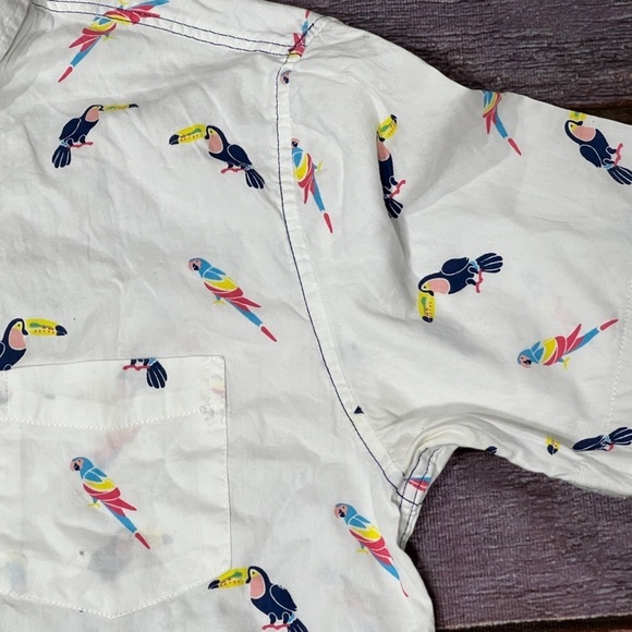 Mens Soverign Code Parrot Bird Animal Print Short Sleeve Button Down Shirt - Picture 4 of 5